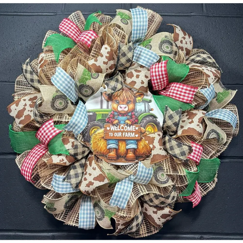 Farmhouse Wreath For Front Door John Deere Green Tractor Door Decoration 22 inch